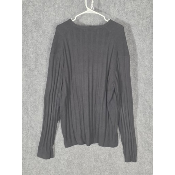 VTG Banana Republic Black V Neck Ribbed Long Sleeve Sweater Mens XXL Cotton Work - Picture 2 of 8